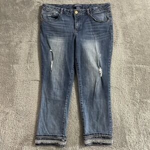 Democracy Jeans Womens 14 Flex-ellent Capris Embellished Cuffs‎ Medium Wash